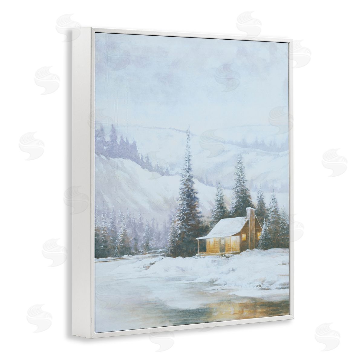 Snowy Woodland Cabin White Frame Print Wall Art, Home Decor by Dogwood Portfolio