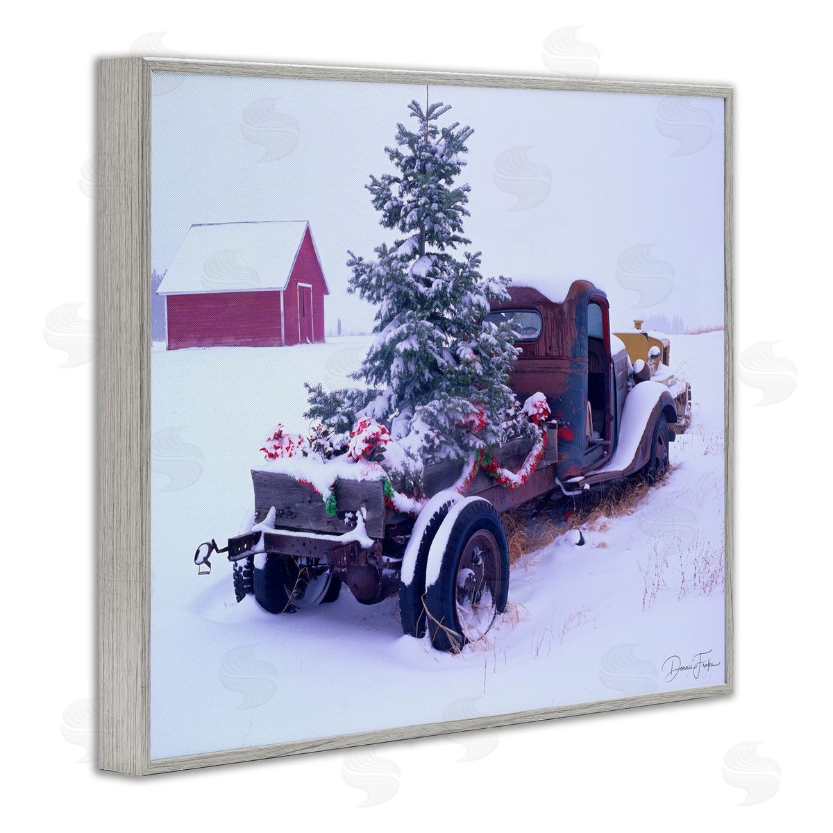 Christmas Tree Truck Grey Frame Print Wall Art, Home Decor by Dennis Frates