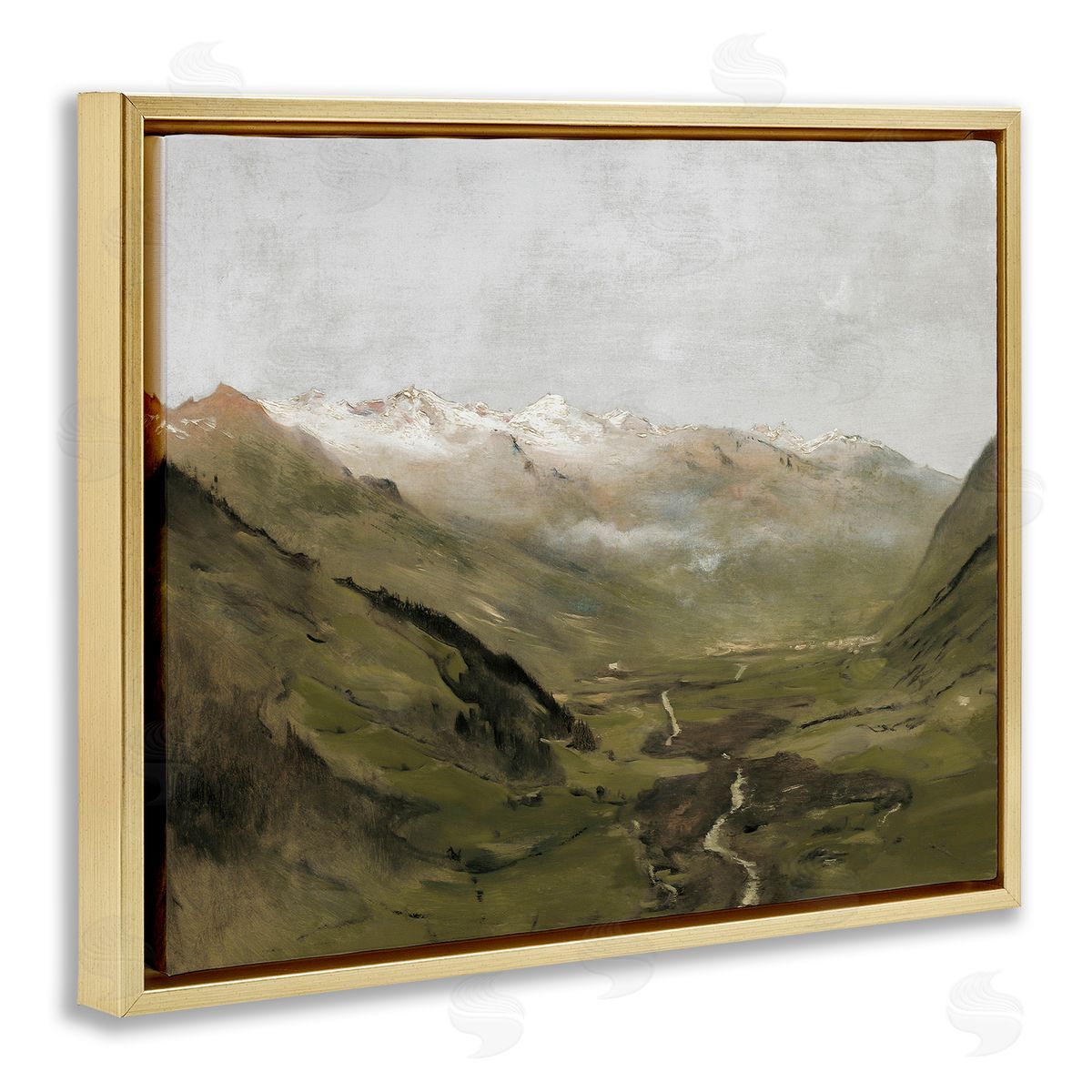 Winding Valley Path Gold Floating Frame Canvas Wall Art, Home Decor by Lettered and Lined