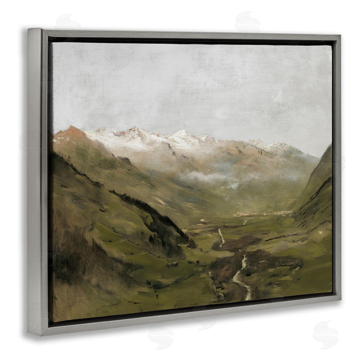 Winding Valley Path Grey Floating Frame Canvas Wall Art, Home Decor by Lettered and Lined