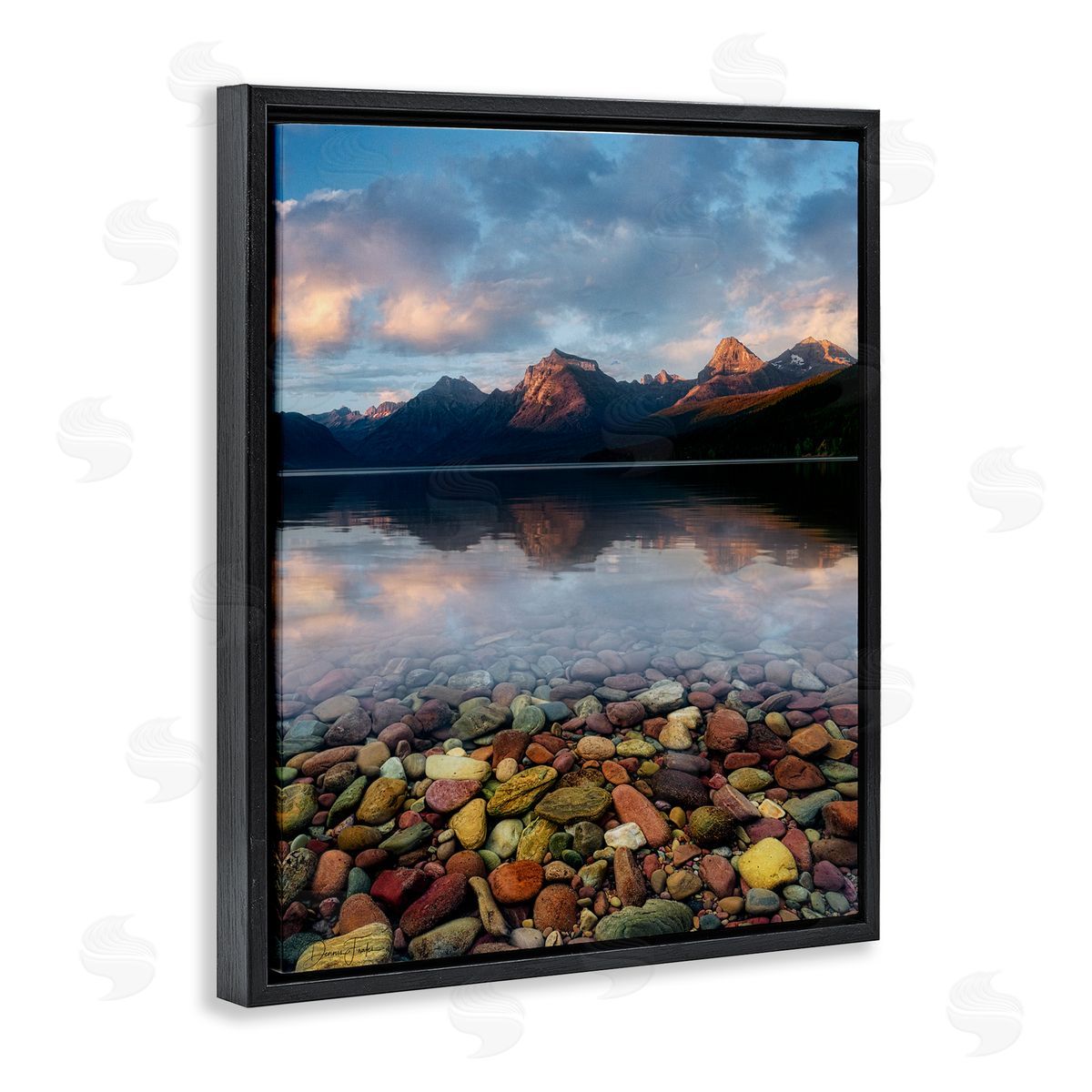Clear Water Pebbles Black Floating Frame Canvas Wall Art, Home Decor by Dennis Frates