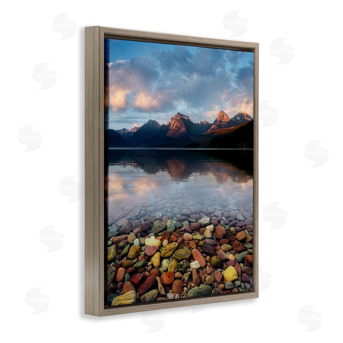Clear Water Pebbles Brown Floating Frame Canvas Wall Art, Home Decor by Dennis Frates