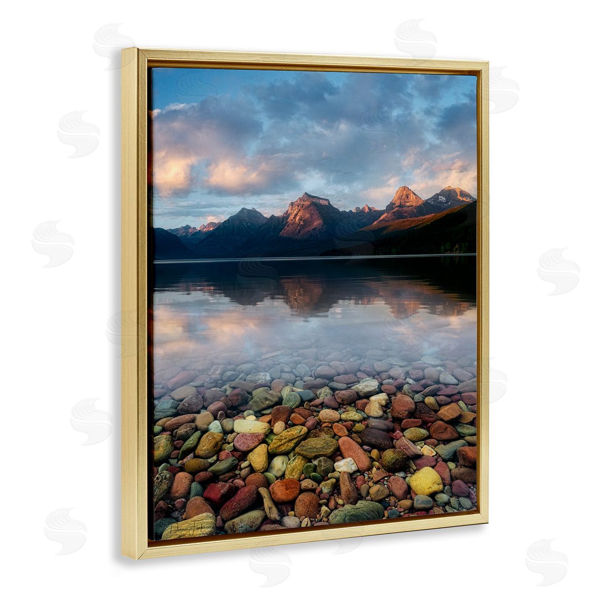 Clear Water Pebbles Gold Floating Frame Canvas Wall Art, Home Decor by Dennis Frates