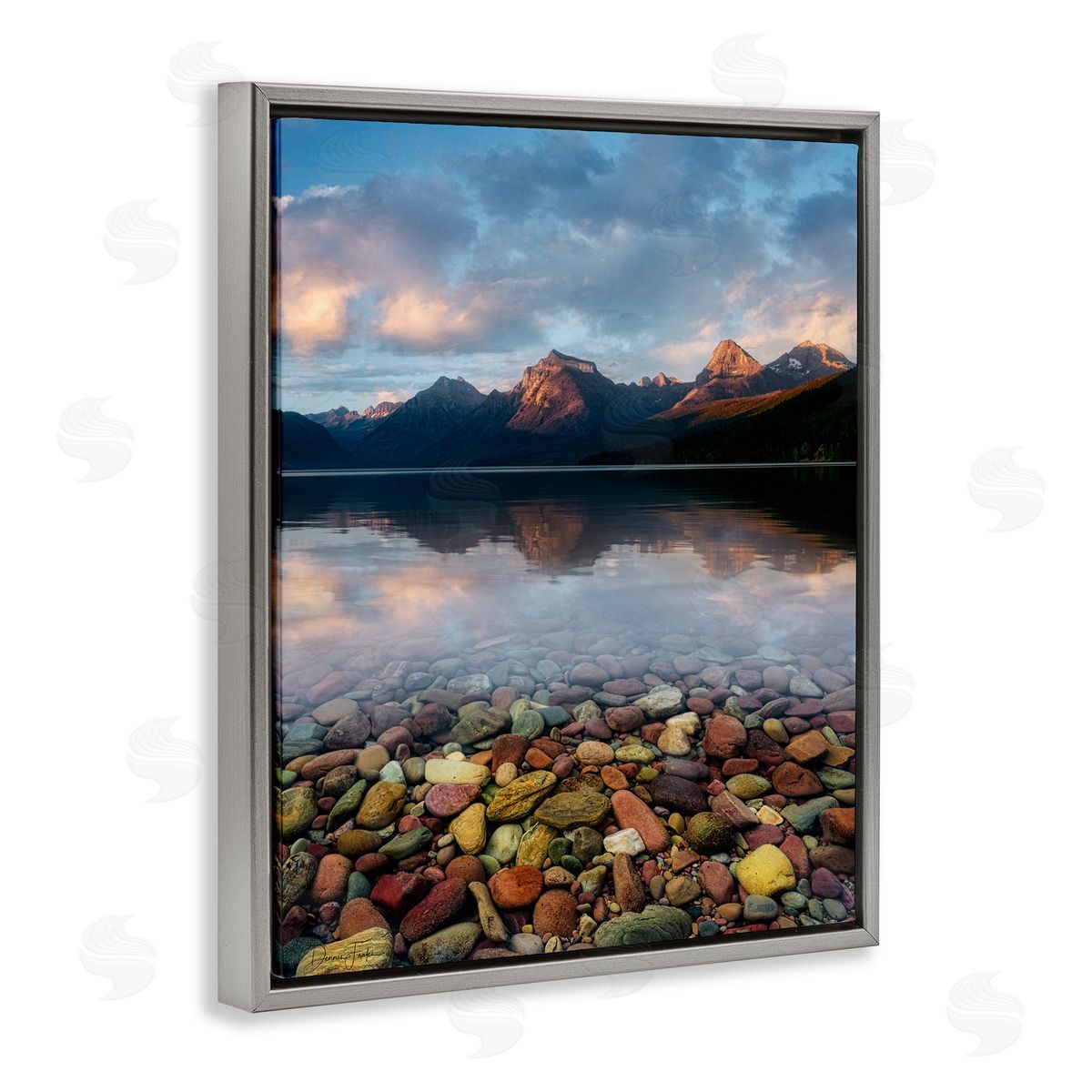 Clear Water Pebbles Grey Floating Frame Canvas Wall Art, Home Decor by Dennis Frates