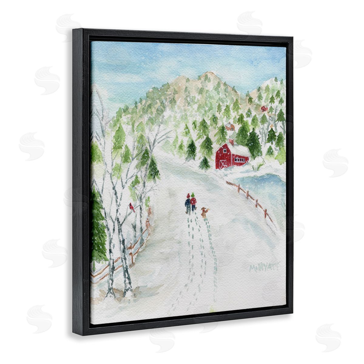 Steps in Country Snow Black Floating Frame Canvas Wall Art, Home Decor by Melissa Hyatt