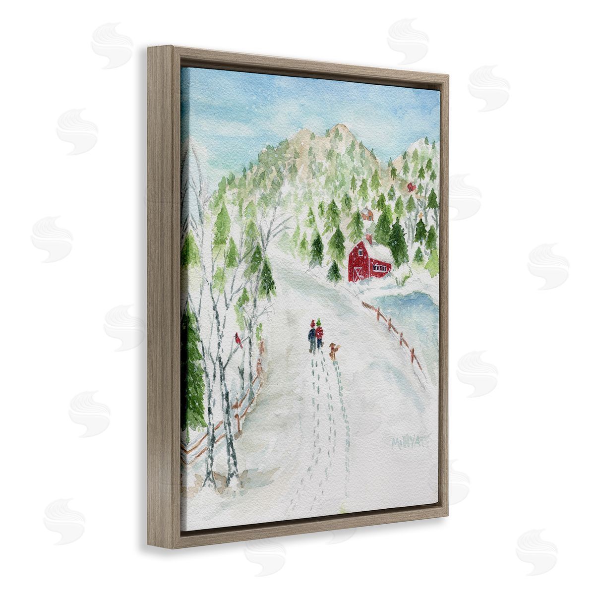 Steps in Country Snow Brown Floating Frame Canvas Wall Art, Home Decor by Melissa Hyatt