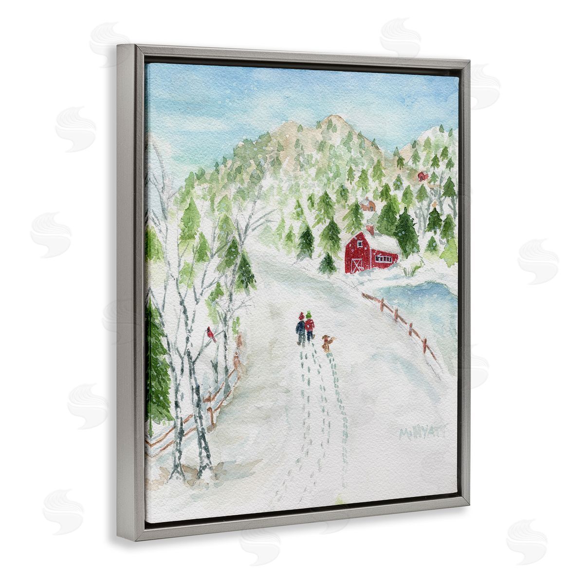 Steps in Country Snow Grey Floating Frame Canvas Wall Art, Home Decor by Melissa Hyatt