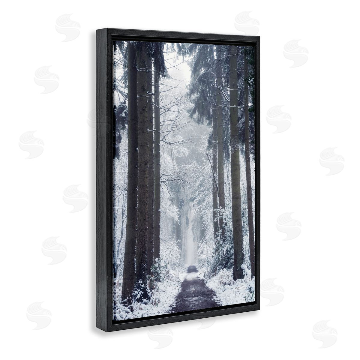 Winter Fir Path Black Floating Frame Canvas Wall Art, Home Decor by Martin Podt