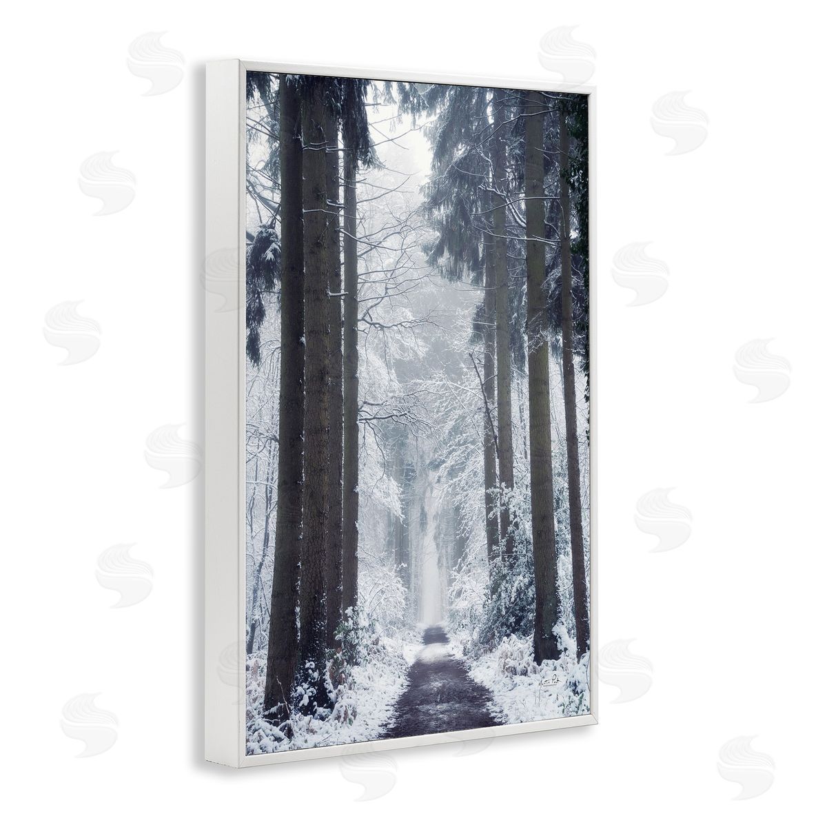 Winter Fir Path White Frame Print Wall Art, Home Decor by Martin Podt