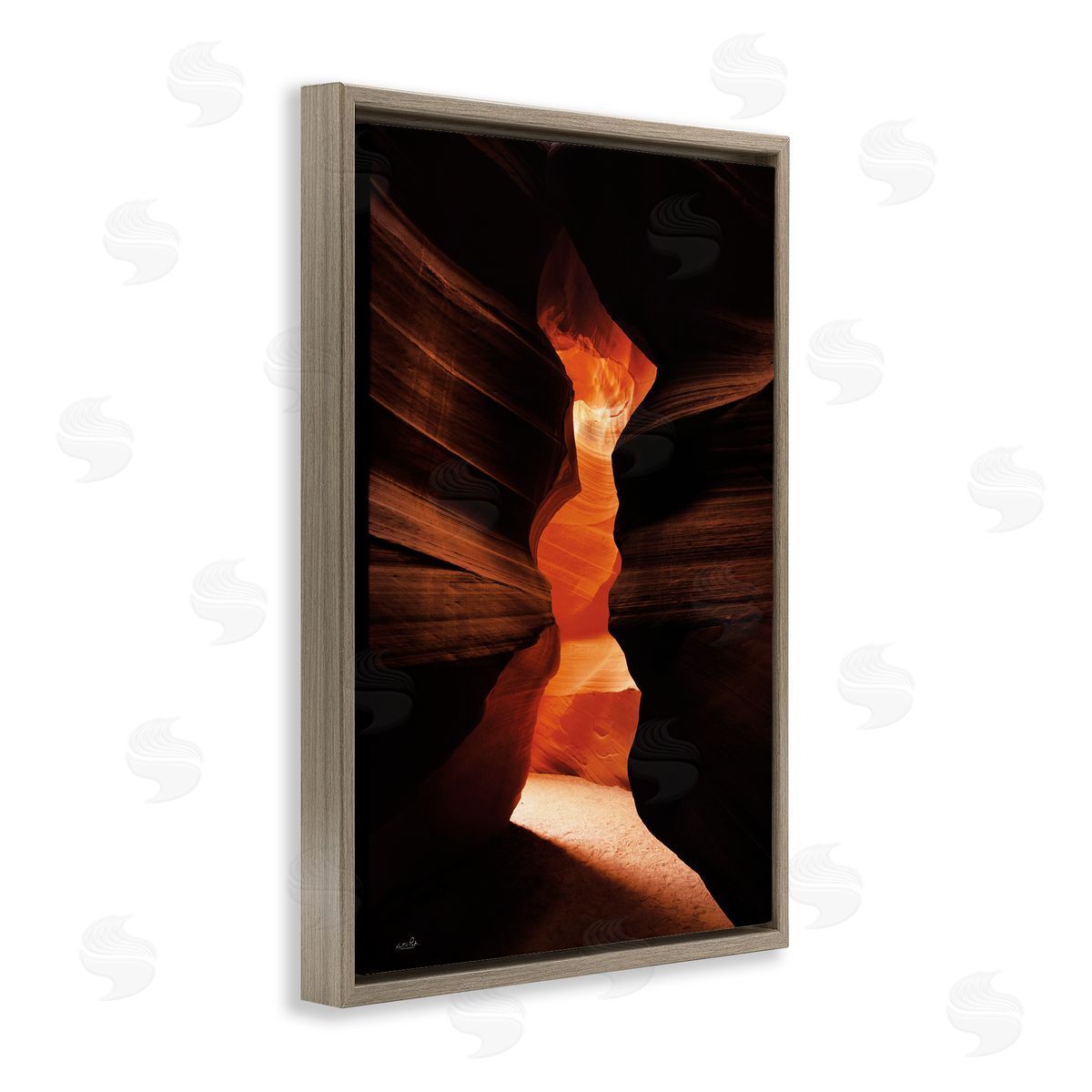Sunlit Canyon Cave Brown Floating Frame Canvas Wall Art, Home Decor by Martin Podt