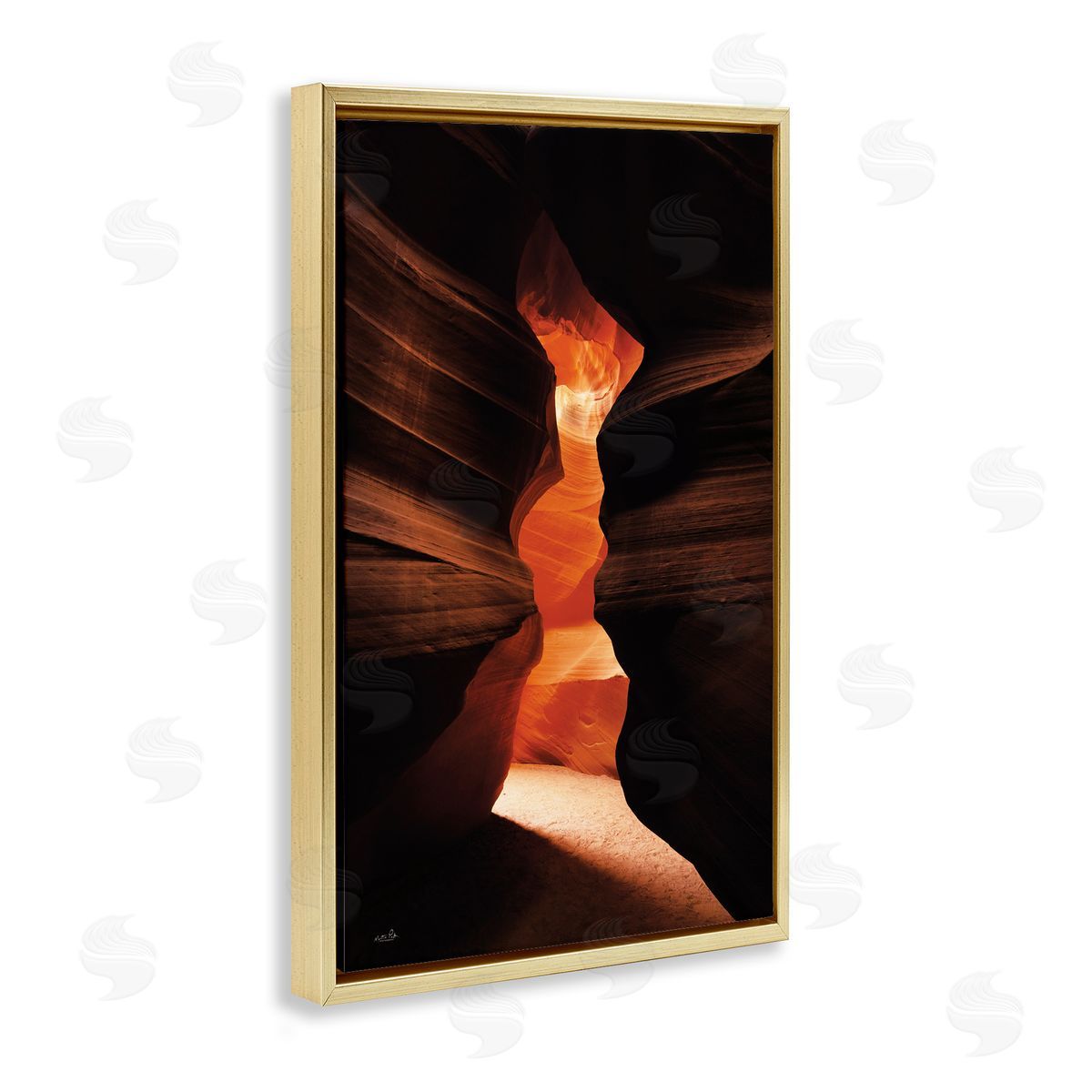 Sunlit Canyon Cave Gold Floating Frame Canvas Wall Art, Home Decor by Martin Podt