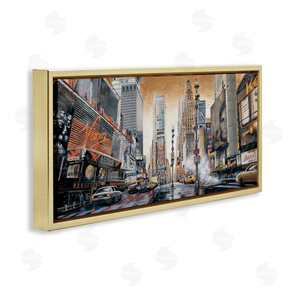New York Cityscape Gold Floating Frame Canvas Wall Art, Home Decor by Matthew Daniels