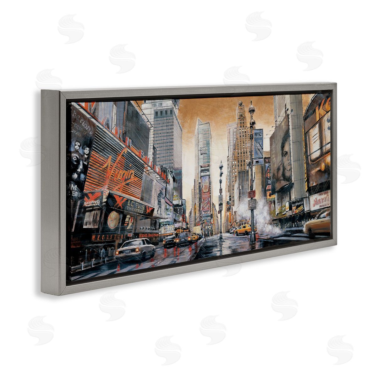 New York Cityscape Grey Floating Frame Canvas Wall Art, Home Decor by Matthew Daniels