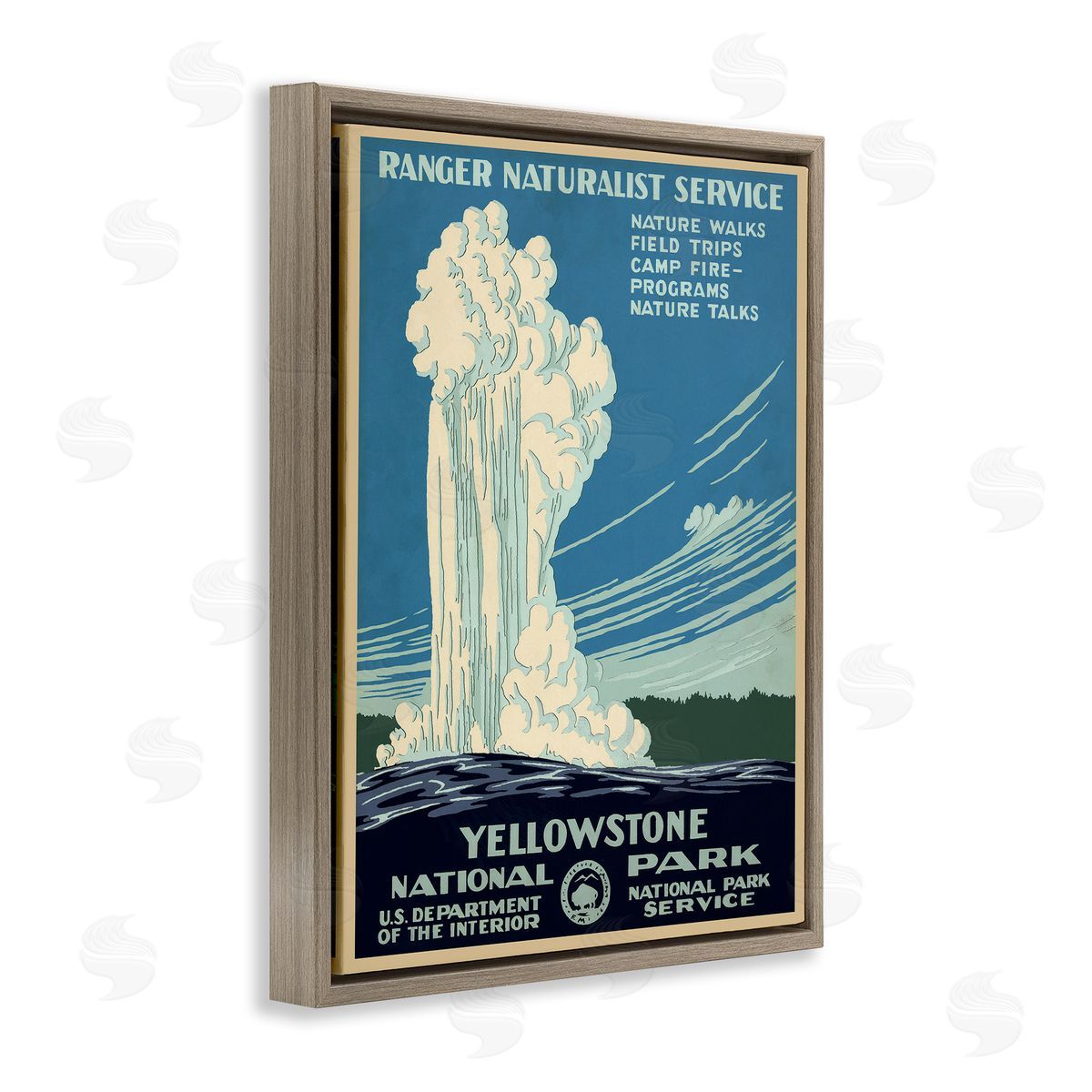 Vintage Yellowstone Poster Brown Floating Frame Canvas Wall Art, Home Decor by C. Don (Chester) Powell