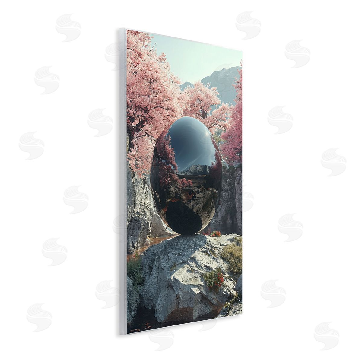 Surreal Reflective Ball Wood Plaque Wall Art, Home Decor by Roozbeh Bahramali