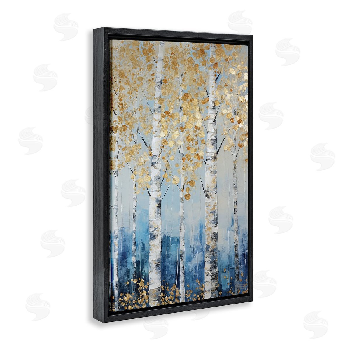Autumnal Birch Forest Black Floating Frame Canvas Wall Art, Home Decor by Roozbeh Bahramali