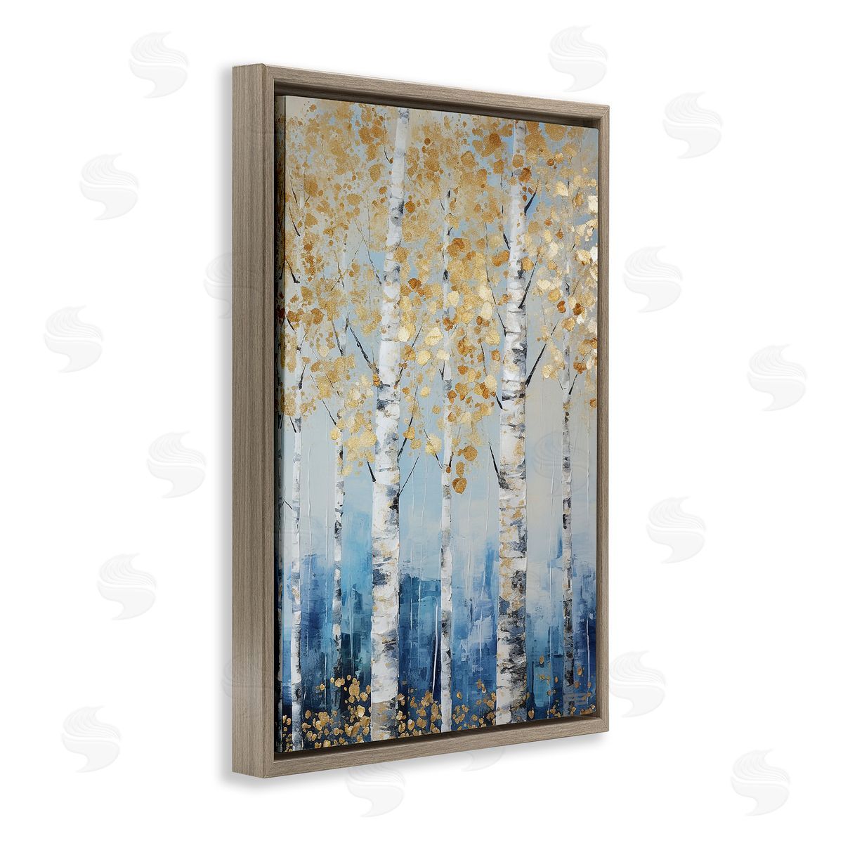 Autumnal Birch Forest Brown Floating Frame Canvas Wall Art, Home Decor by Roozbeh Bahramali