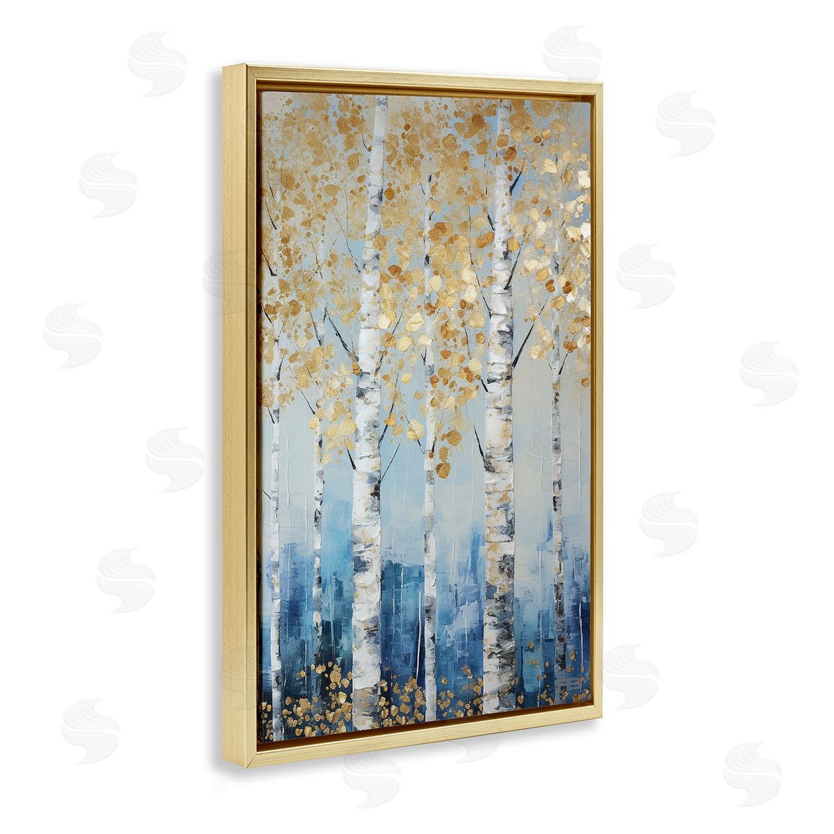 Autumnal Birch Forest Gold Floating Frame Canvas Wall Art, Home Decor by Roozbeh Bahramali
