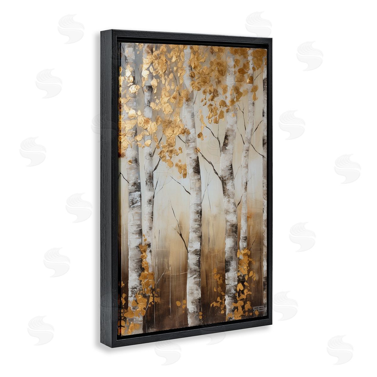 Fall Foliage Birch Black Floating Frame Canvas Wall Art, Home Decor by Roozbeh Bahramali