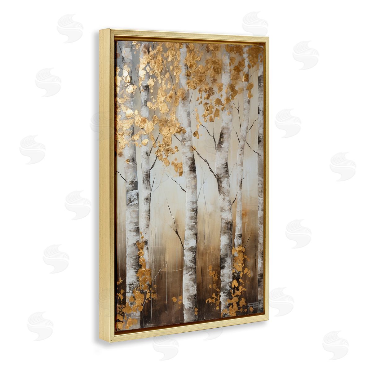 Fall Foliage Birch Gold Floating Frame Canvas Wall Art, Home Decor by Roozbeh Bahramali