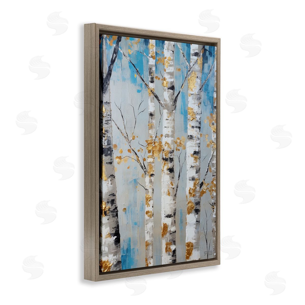 Birch Trees Foliage Brown Floating Frame Canvas Wall Art, Home Decor by Roozbeh Bahramali