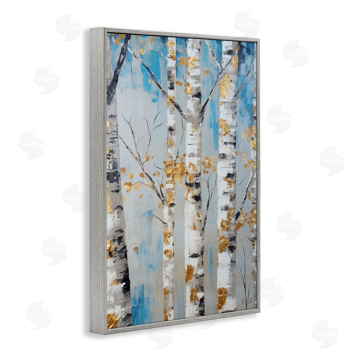 Birch Trees Foliage Grey Frame Print Wall Art, Home Decor by Roozbeh Bahramali