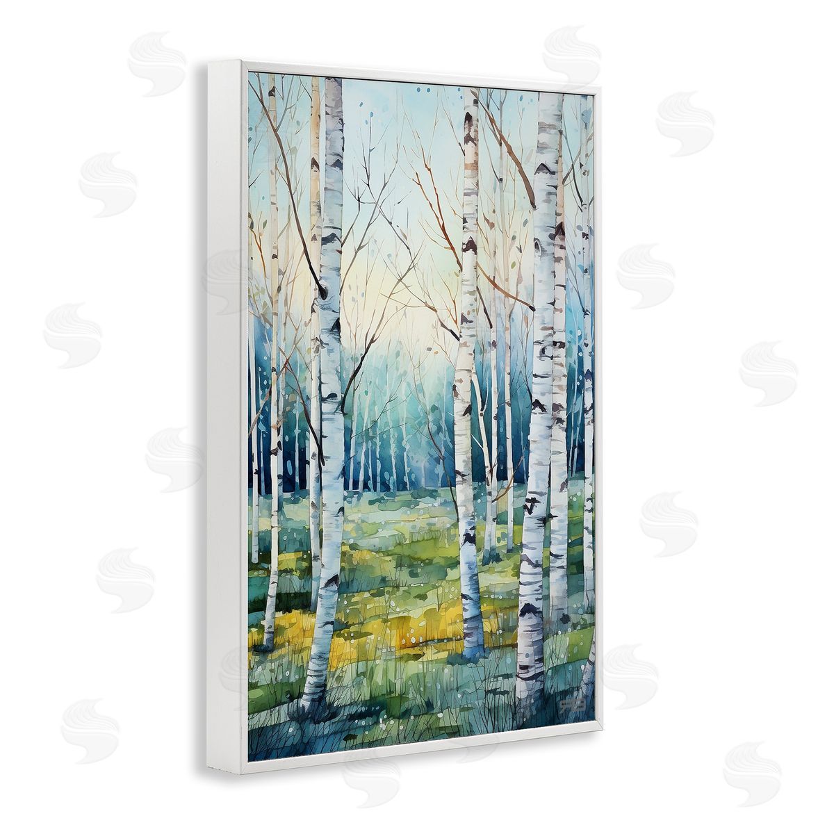 Summer Birch Forest White Frame Print Wall Art, Home Decor by Roozbeh Bahramali