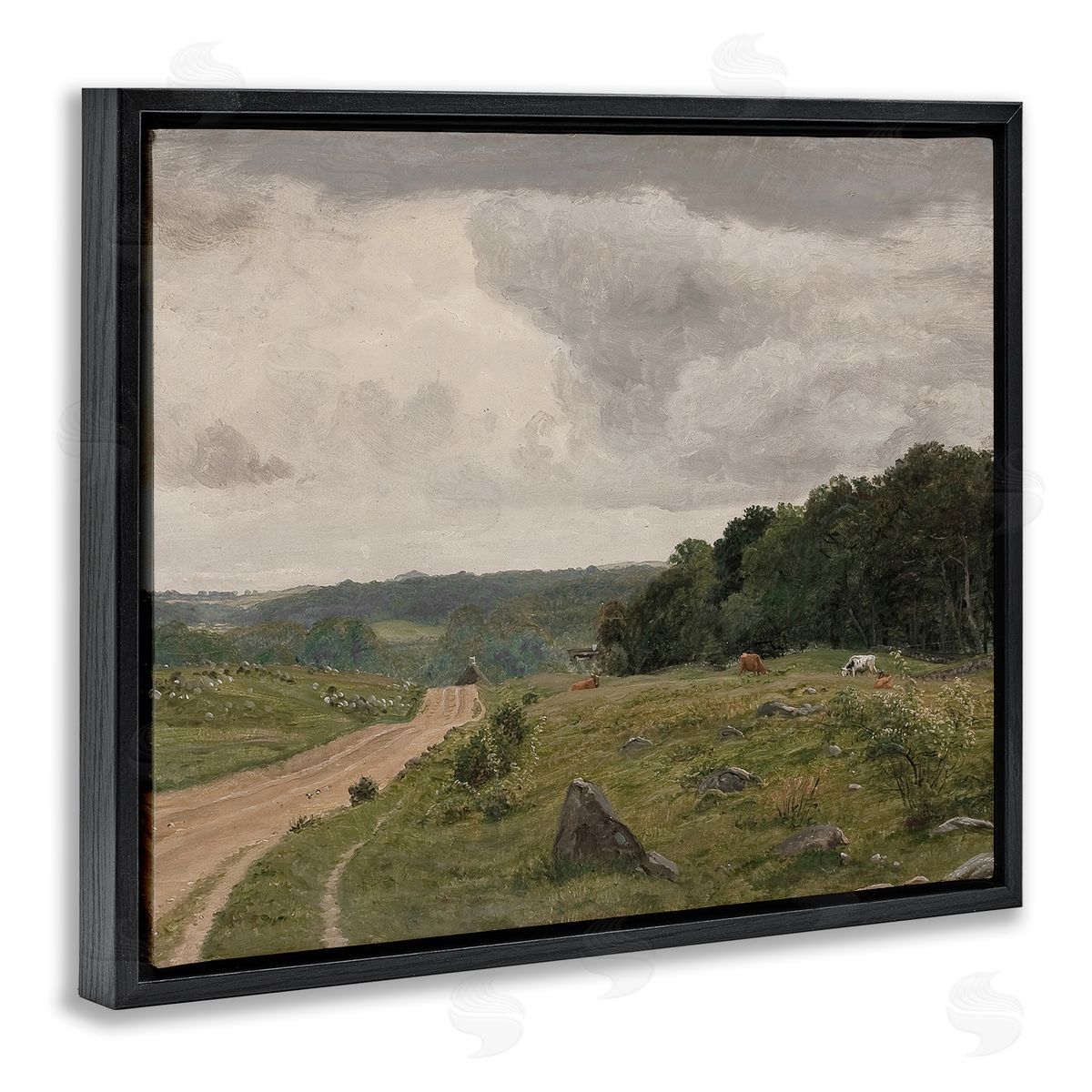 To The Country Landscape Black Floating Frame Canvas Wall Art, Home Decor by RileyB