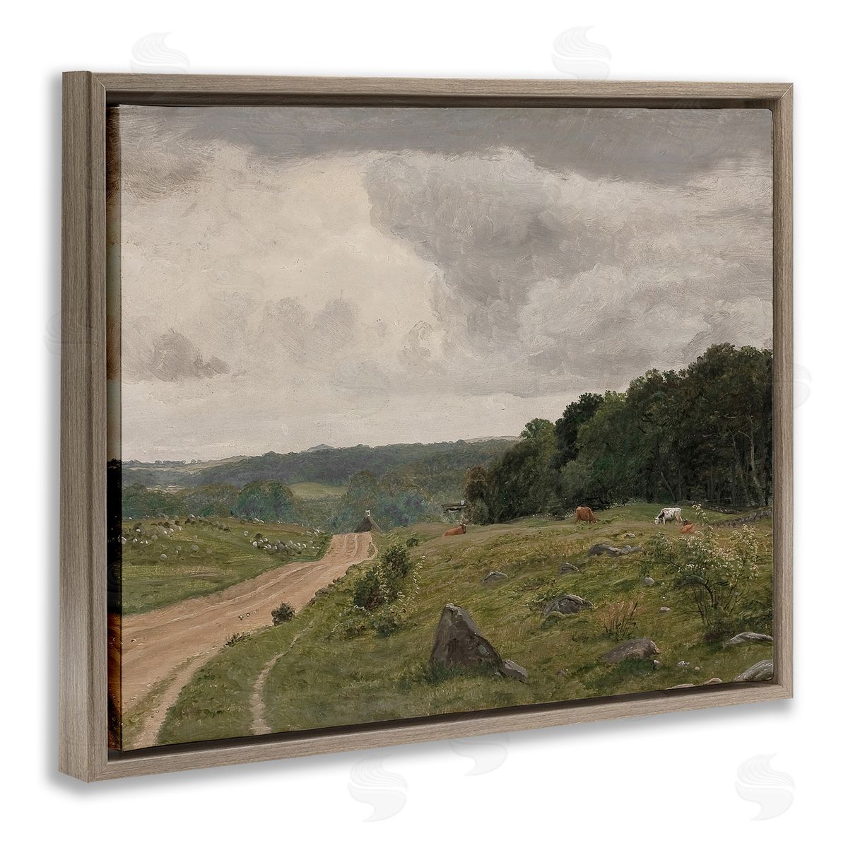 To The Country Landscape Brown Floating Frame Canvas Wall Art, Home Decor by RileyB