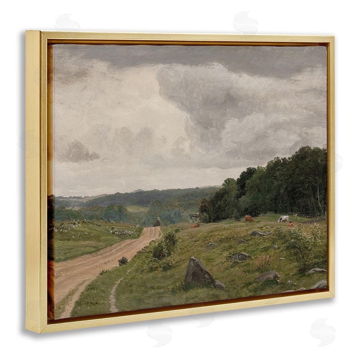 To The Country Landscape Gold Floating Frame Canvas Wall Art, Home Decor by RileyB