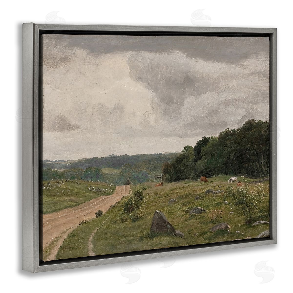 To The Country Landscape Grey Floating Frame Canvas Wall Art, Home Decor by RileyB