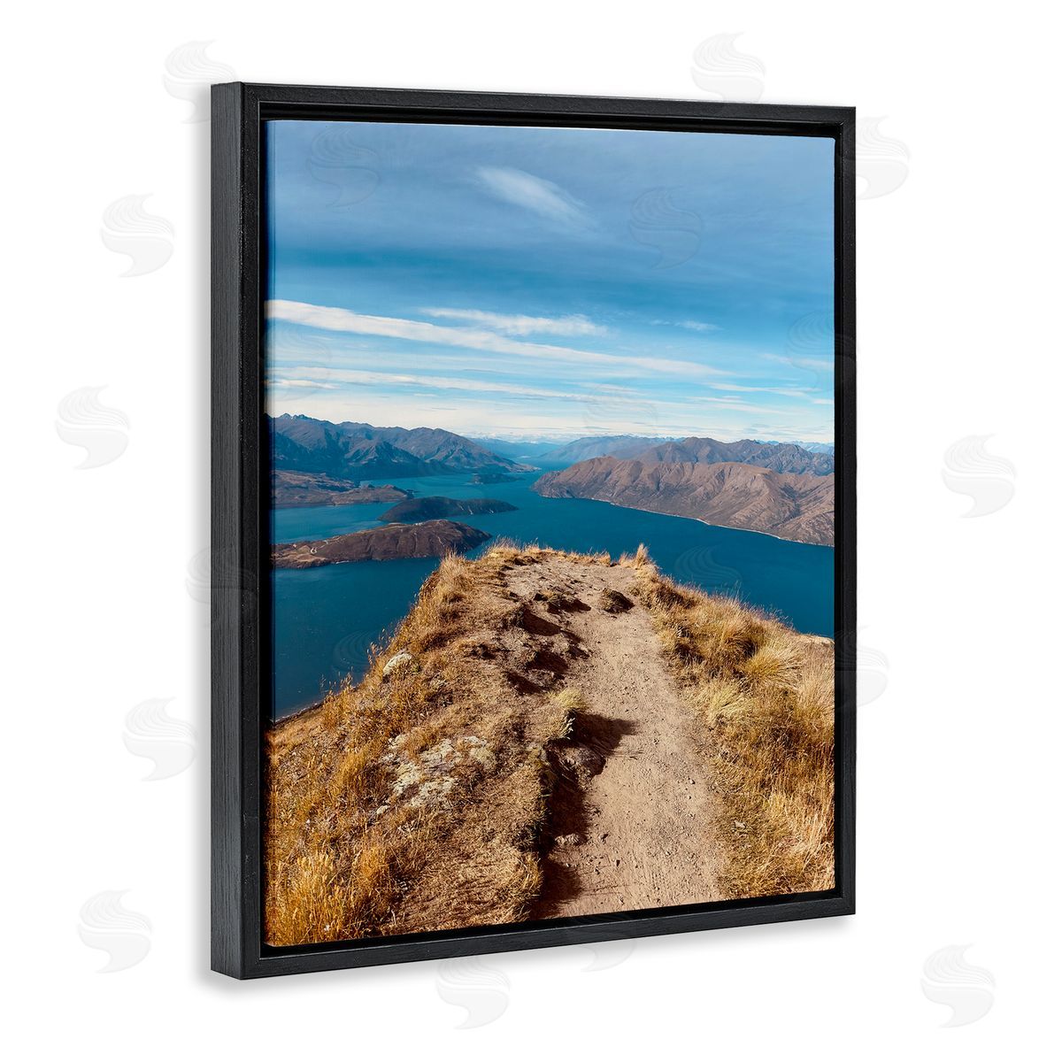 Cliffs over Blue Sea Black Floating Frame Canvas Wall Art, Home Decor by Kali Wilson