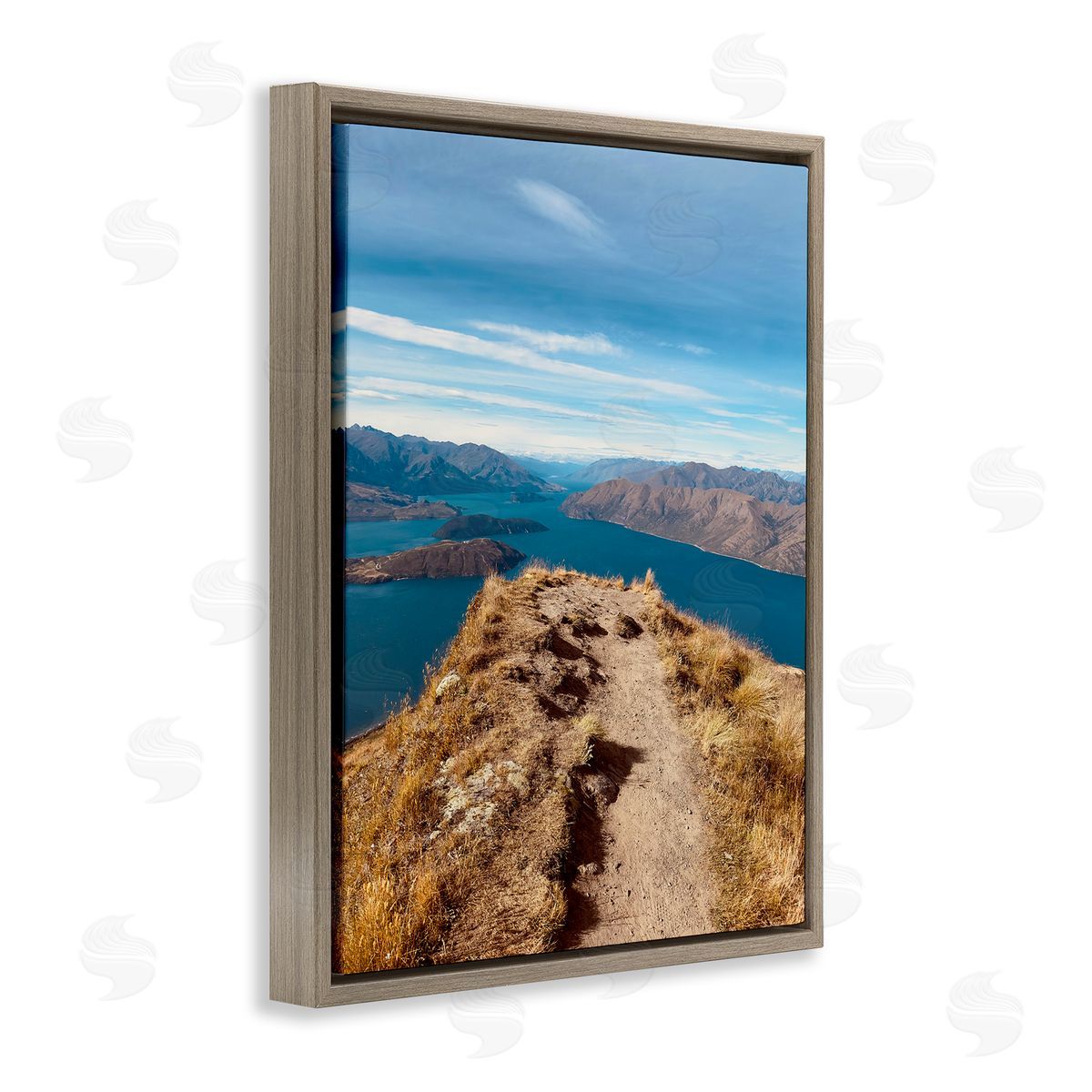 Cliffs over Blue Sea Brown Floating Frame Canvas Wall Art, Home Decor by Kali Wilson