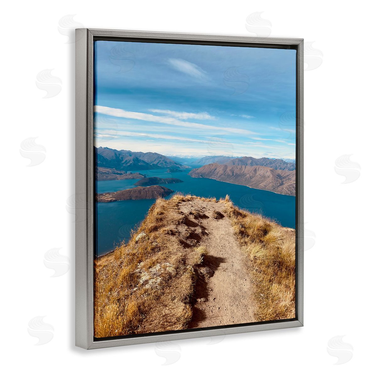 Cliffs over Blue Sea Grey Floating Frame Canvas Wall Art, Home Decor by Kali Wilson