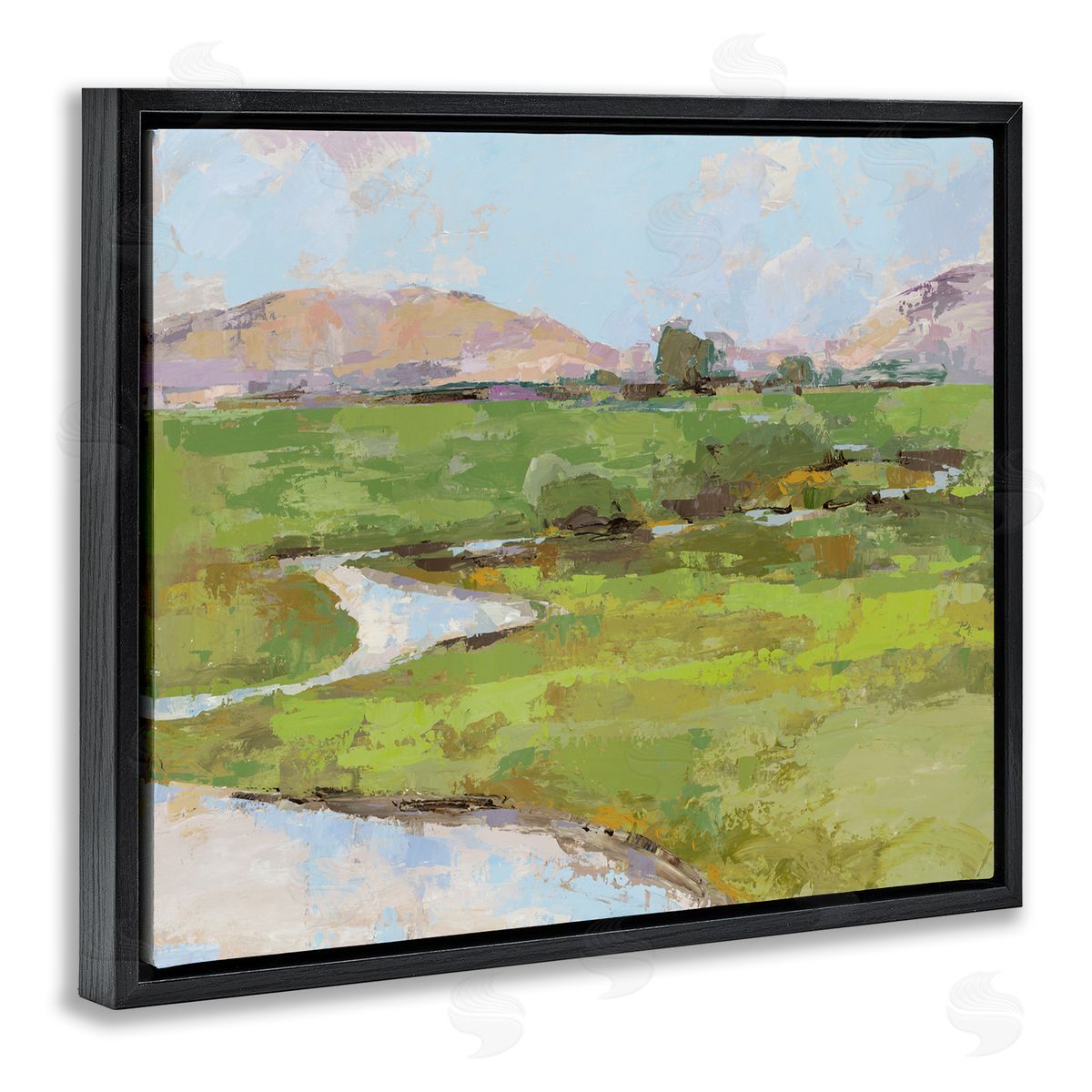 Hillside Winding Stream Black Floating Frame Canvas Wall Art, Home Decor by Trevor Copenhaver