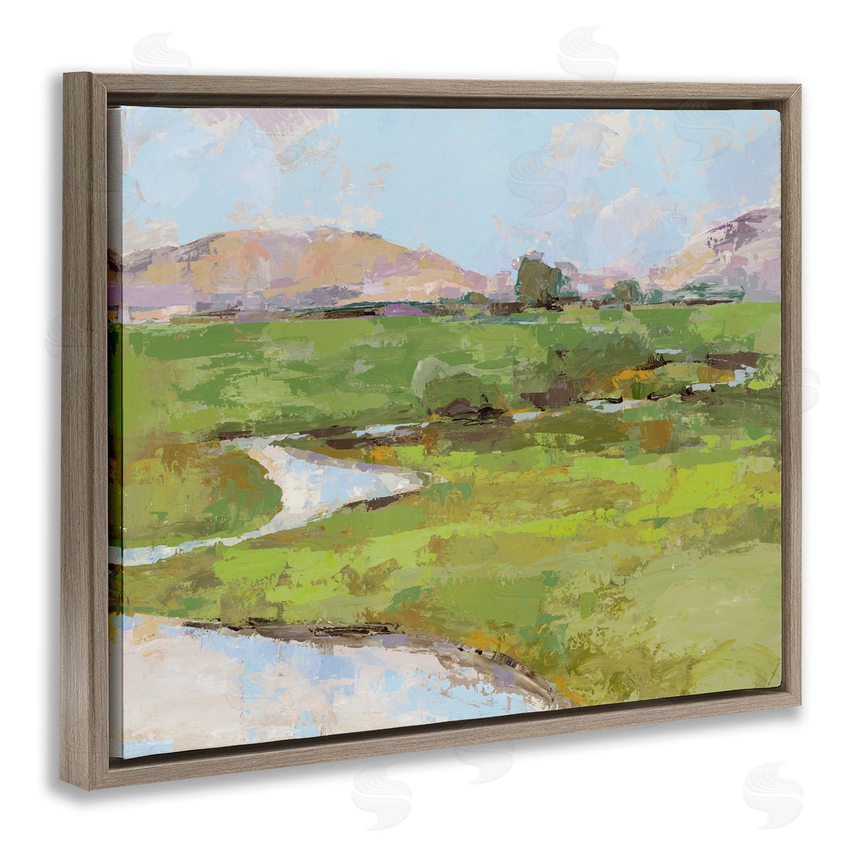 Hillside Winding Stream Brown Floating Frame Canvas Wall Art, Home Decor by Trevor Copenhaver