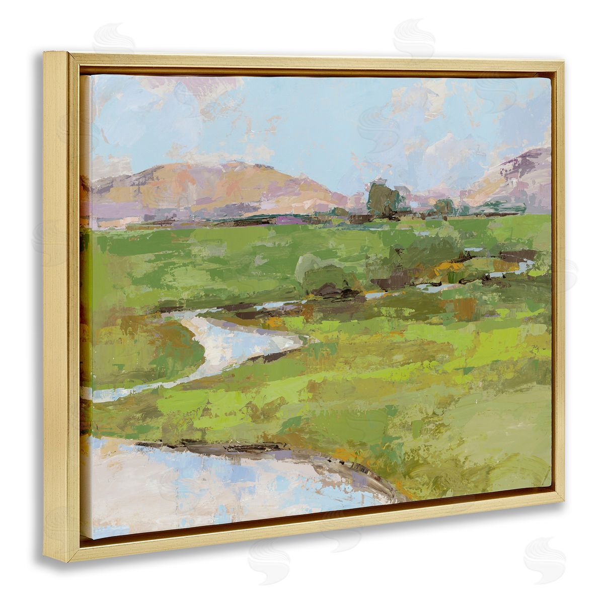 Hillside Winding Stream Gold Floating Frame Canvas Wall Art, Home Decor by Trevor Copenhaver