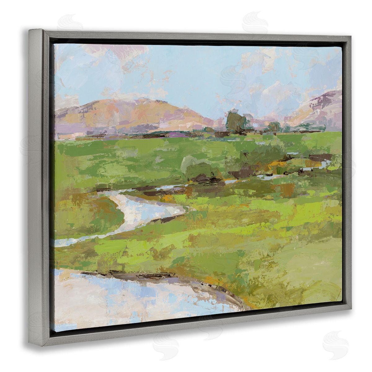Hillside Winding Stream Grey Floating Frame Canvas Wall Art, Home Decor by Trevor Copenhaver