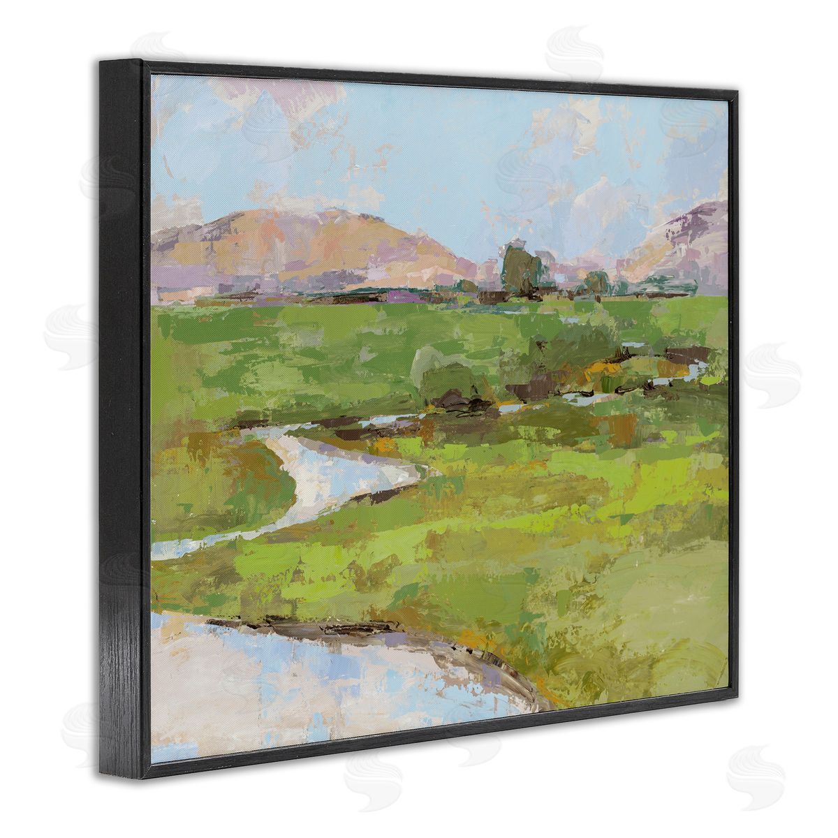 Hillside Winding Stream Black Frame Print Wall Art, Home Decor by Trevor Copenhaver