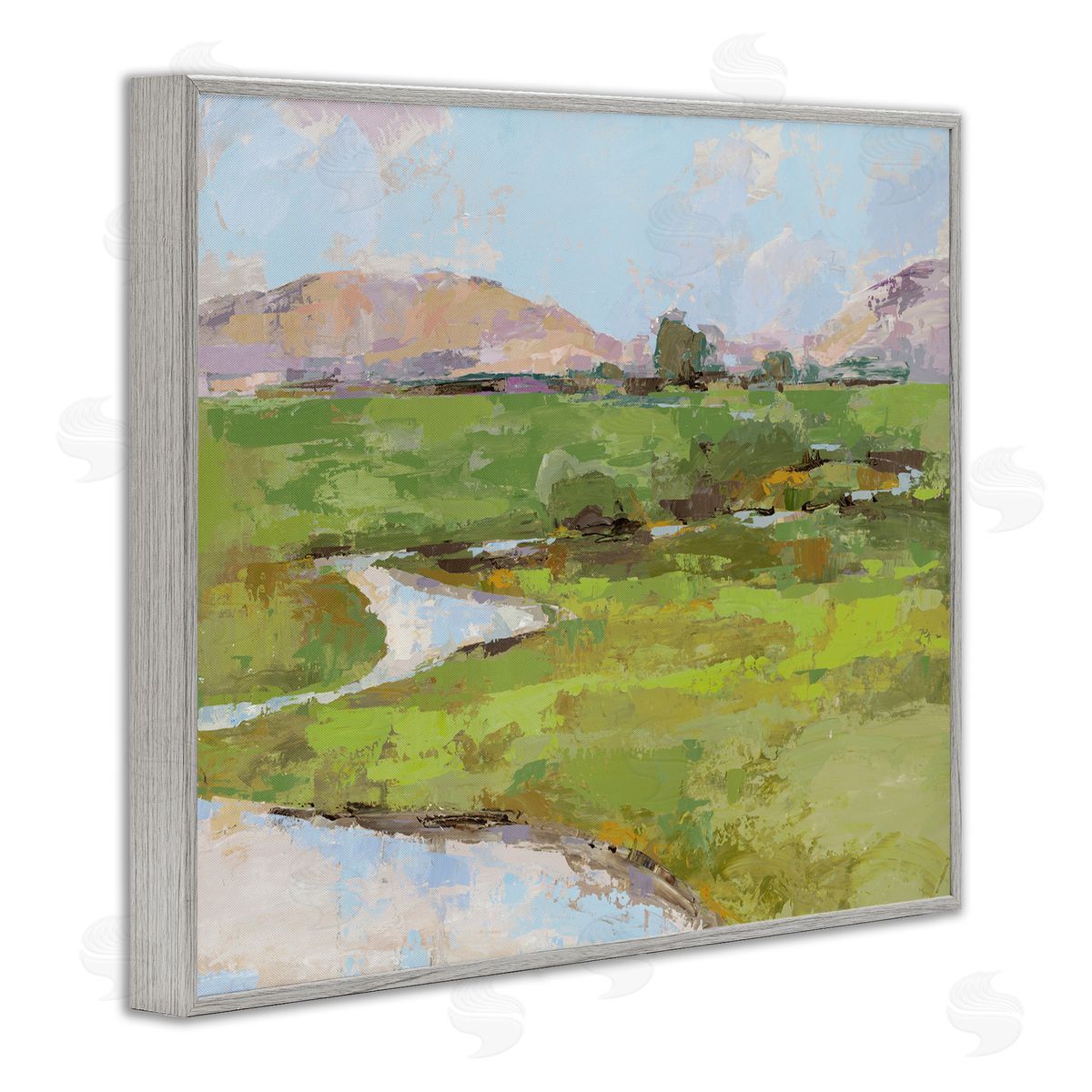 Hillside Winding Stream Grey Frame Print Wall Art, Home Decor by Trevor Copenhaver