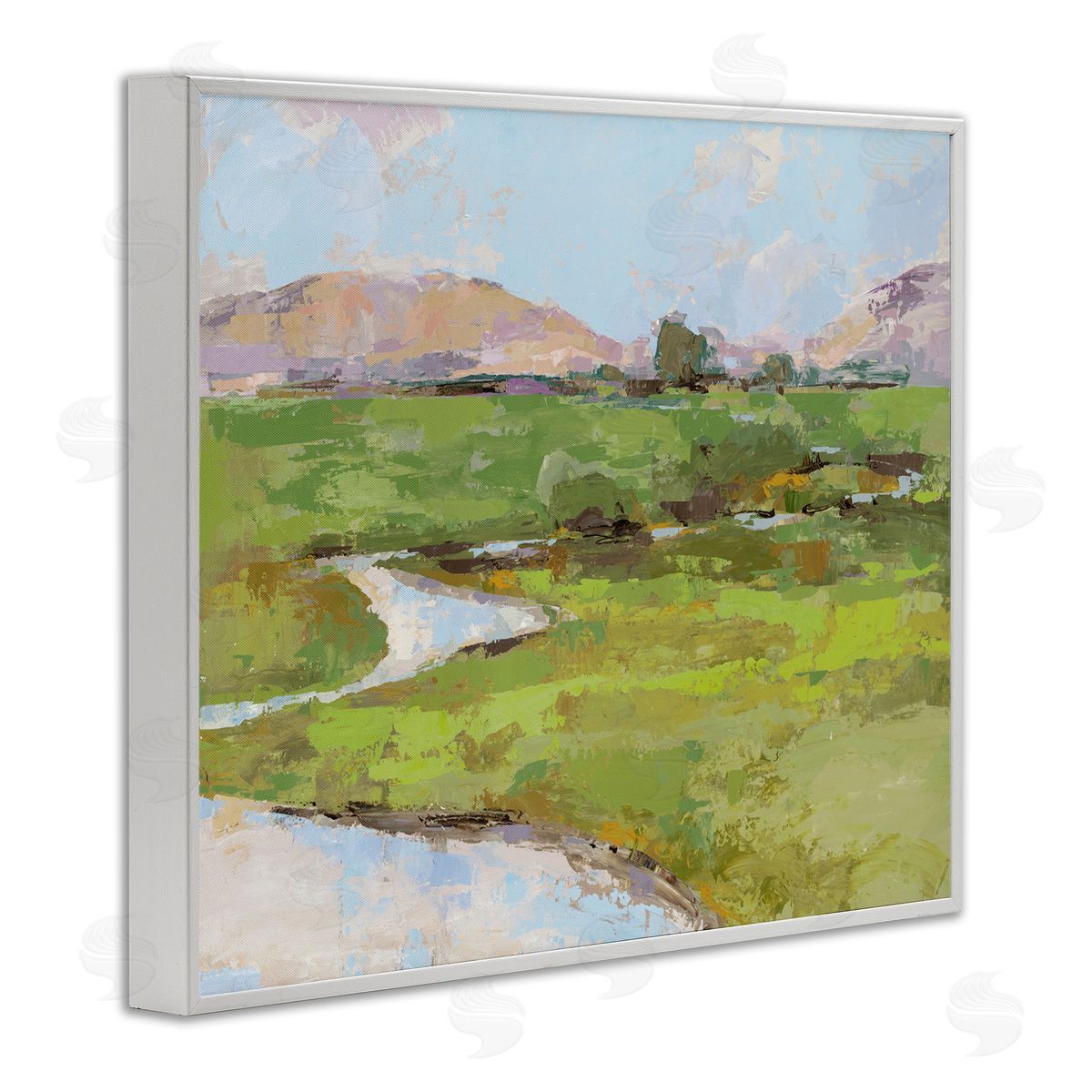 Hillside Winding Stream White Frame Print Wall Art, Home Decor by Trevor Copenhaver