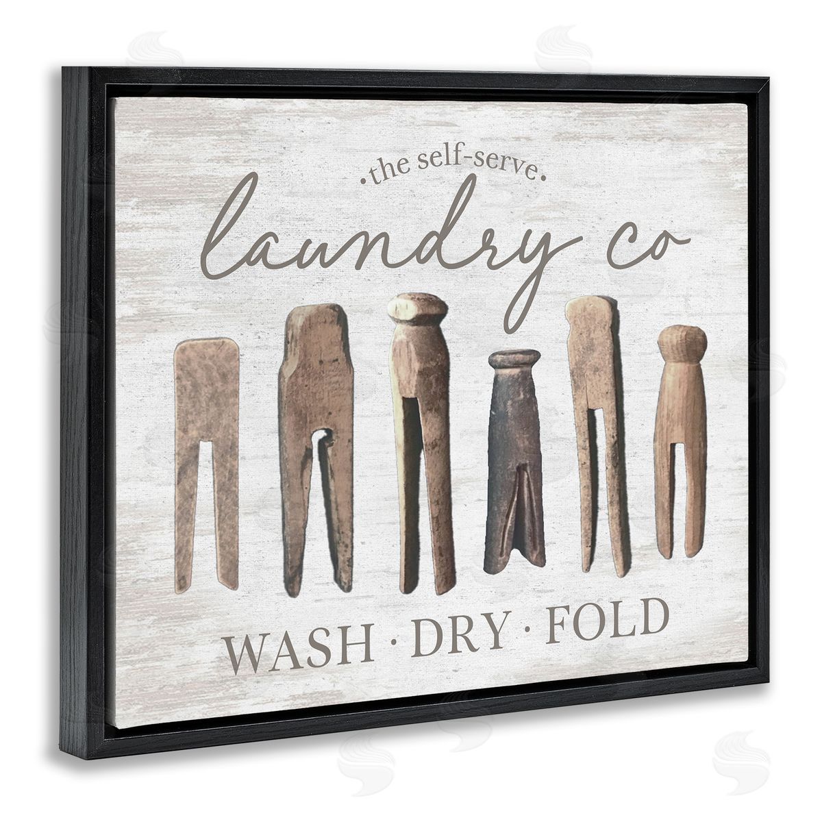 Rustic Laundry Clothespins Black Floating Frame Canvas Wall Art, Home Decor by Lettered and Lined