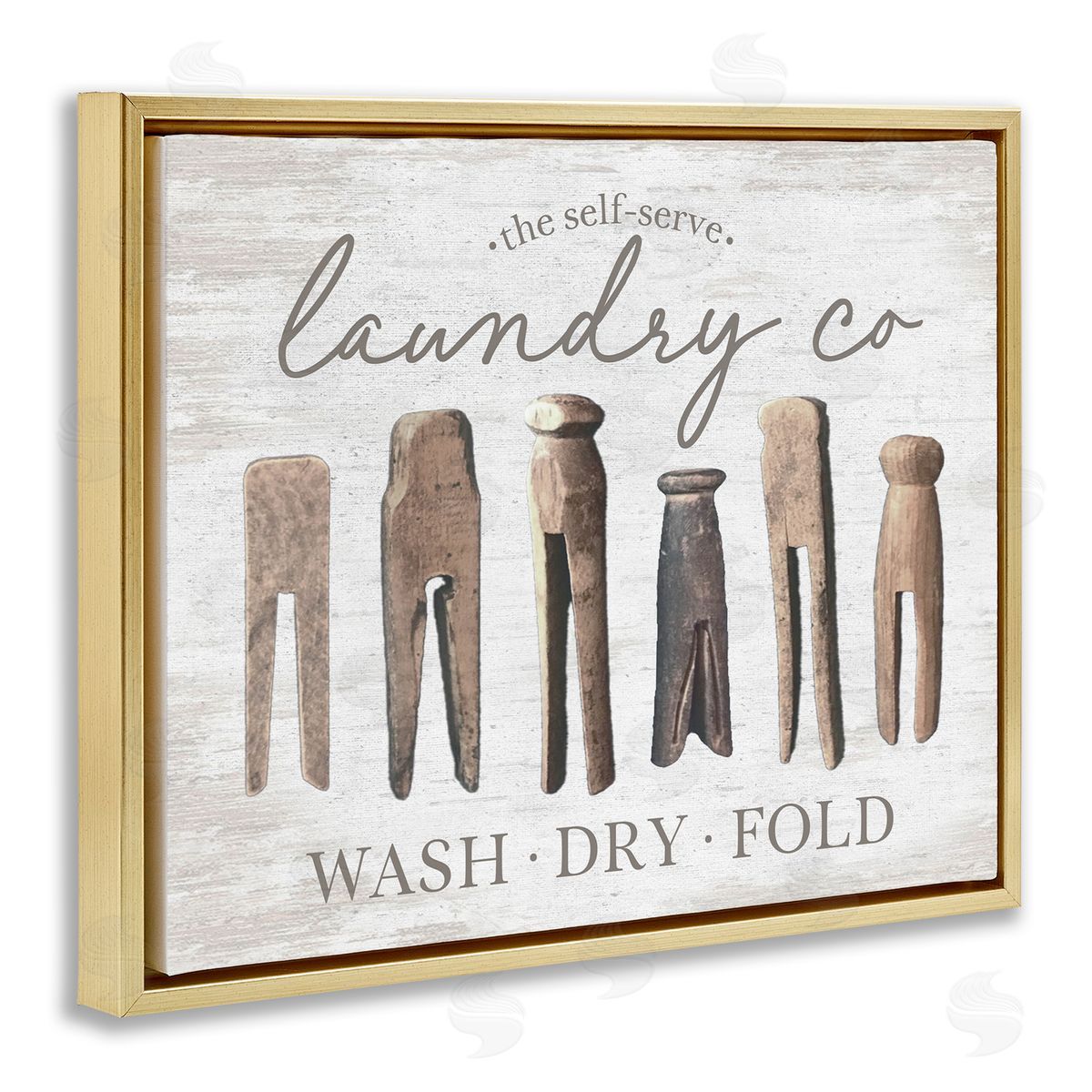 Rustic Laundry Clothespins Gold Floating Frame Canvas Wall Art, Home Decor by Lettered and Lined