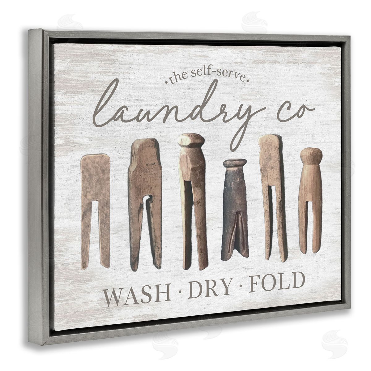 Rustic Laundry Clothespins Grey Floating Frame Canvas Wall Art, Home Decor by Lettered and Lined