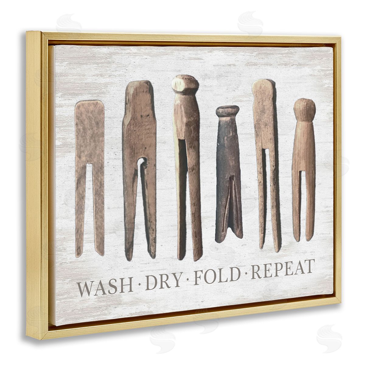 Rustic Laundry Phrase Gold Floating Frame Canvas Wall Art, Home Decor by Lettered and Lined