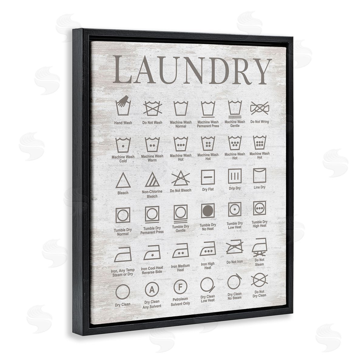Laundry Symbols Guide Black Floating Frame Canvas Wall Art, Home Decor by Lettered and Lined