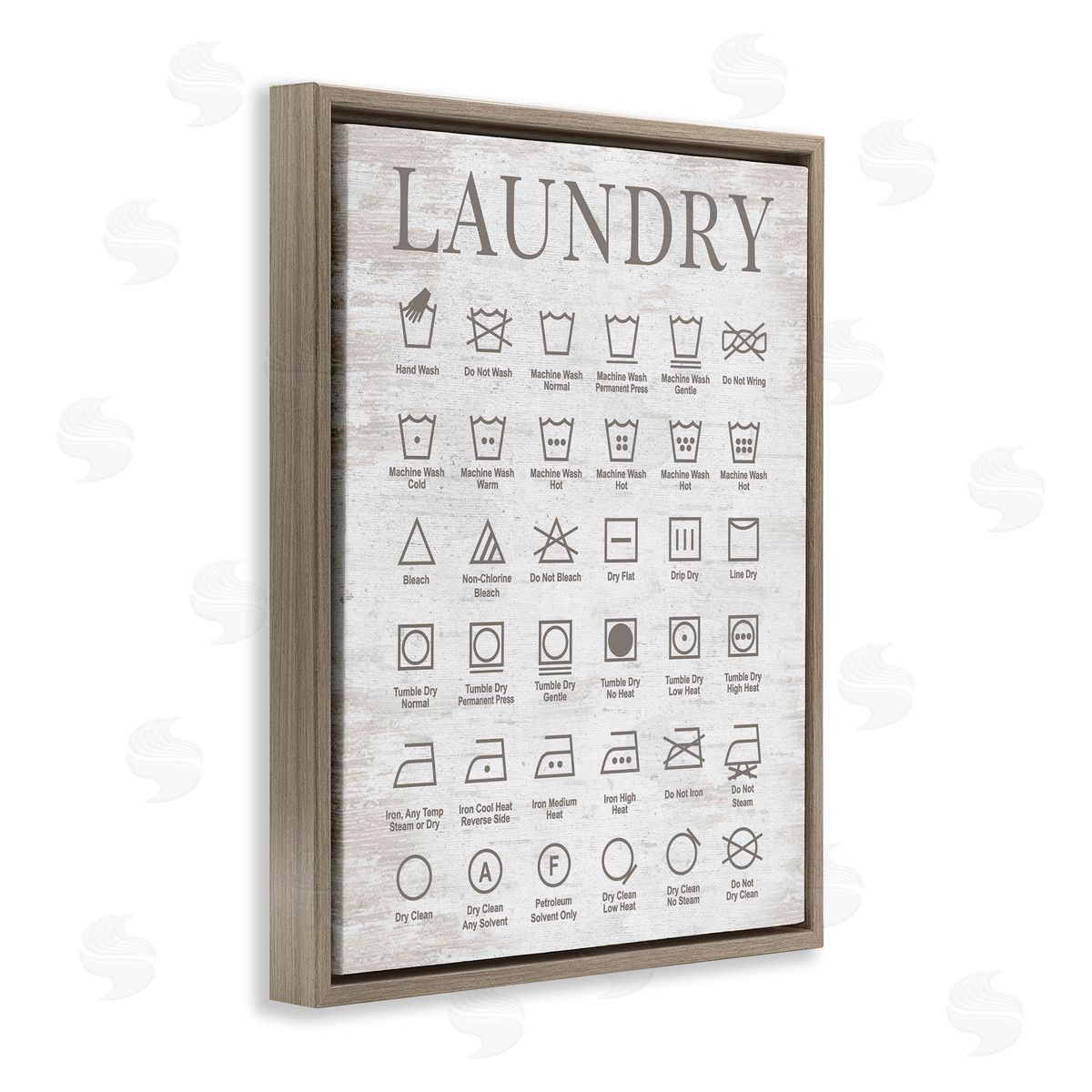 Laundry Symbols Guide Brown Floating Frame Canvas Wall Art, Home Decor by Lettered and Lined