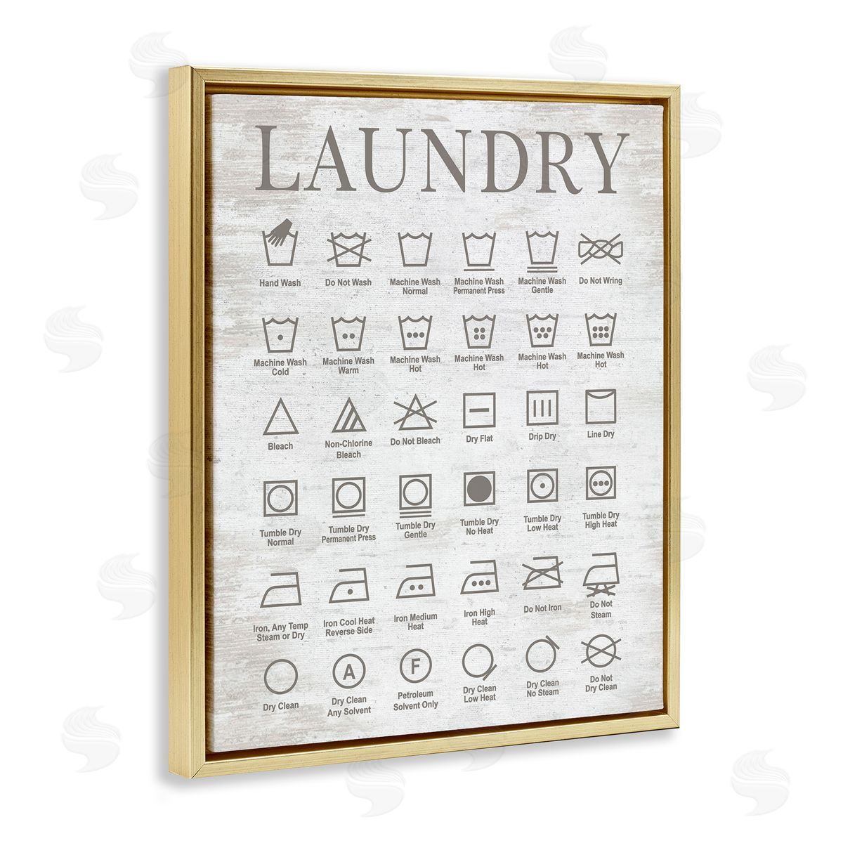 Laundry Symbols Guide Gold Floating Frame Canvas Wall Art, Home Decor by Lettered and Lined