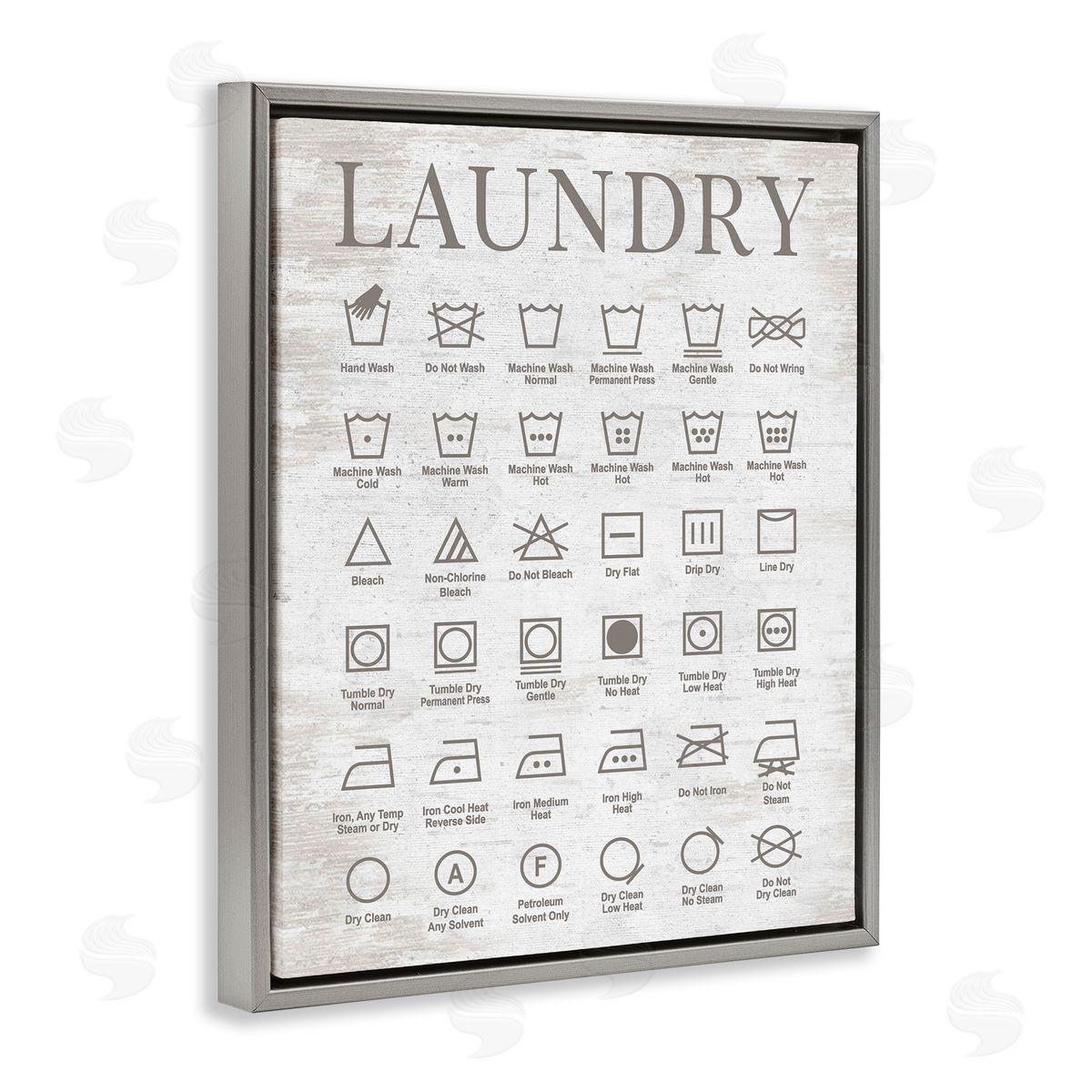 Laundry Symbols Guide Grey Floating Frame Canvas Wall Art, Home Decor by Lettered and Lined
