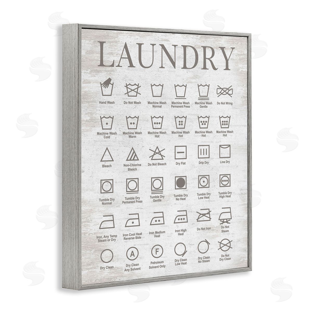 Laundry Symbols Guide Grey Frame Print Wall Art, Home Decor by Lettered and Lined